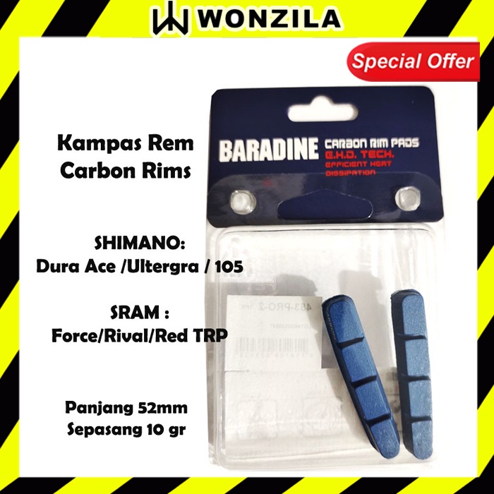 Baradine Kampas Rem Brake Pad Shoe Shimano Sram Carbon Rim BIRU