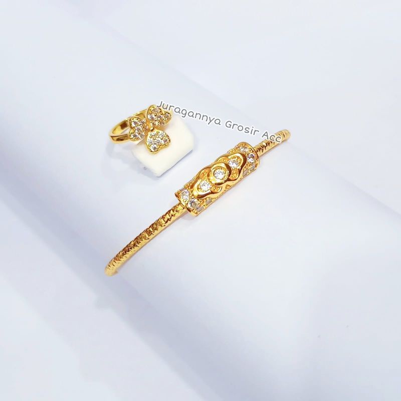TITANIUM SET GELANG+CINCIN DESAIN MODERN TERKINI PERHIASAN EMAS KOREA-JG0815T ANTI KARAT&amp;ANTI LUNTUR