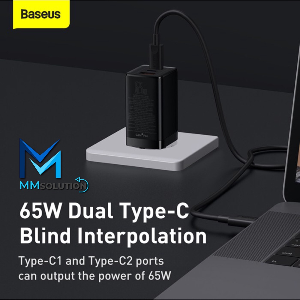 BASEUS GaNFast 65W Travel Charger PD Power Delivery Fast Charging SCP - US PIN Colokan Pipih