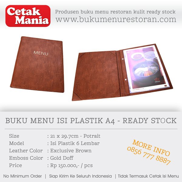 

READY STOCK - BUKU MENU RESTORAN KULIT - ISI PLASTIK A4 - COKLAT