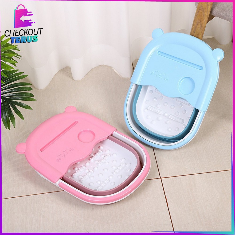 CT C538 Ember Lipat Baskom Plastik Motif Beruang Portable Multifungsi Ember Cuci Kaki Spa Pedicure Bear Pijat Kaki Refleksi Foldable