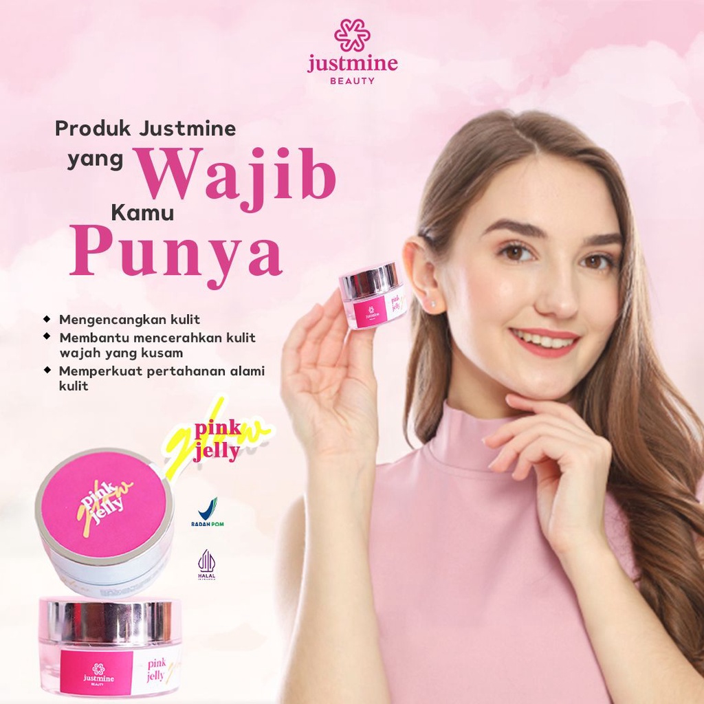 Cream Malam Pink Jelly Glowing Justmine Beauty 15g | Cream Wajah Glowing