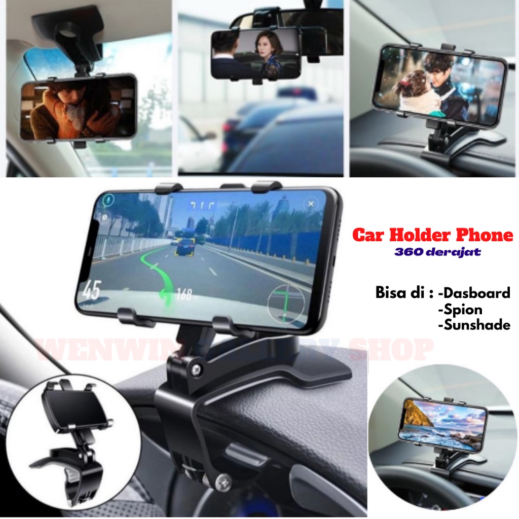 Jual Car Holder Handphone Mobil Hd Dudukan Hp Jepit Di Dashboard Spion Sunshade Rotasi