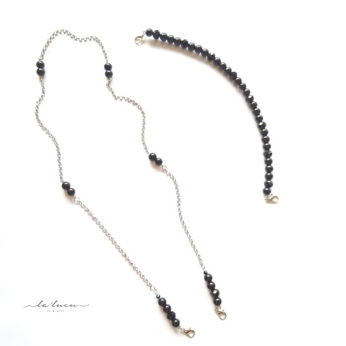 Konektor Masker Mutiara - Kalung Masker - Chain / Strap Masker - Hitam