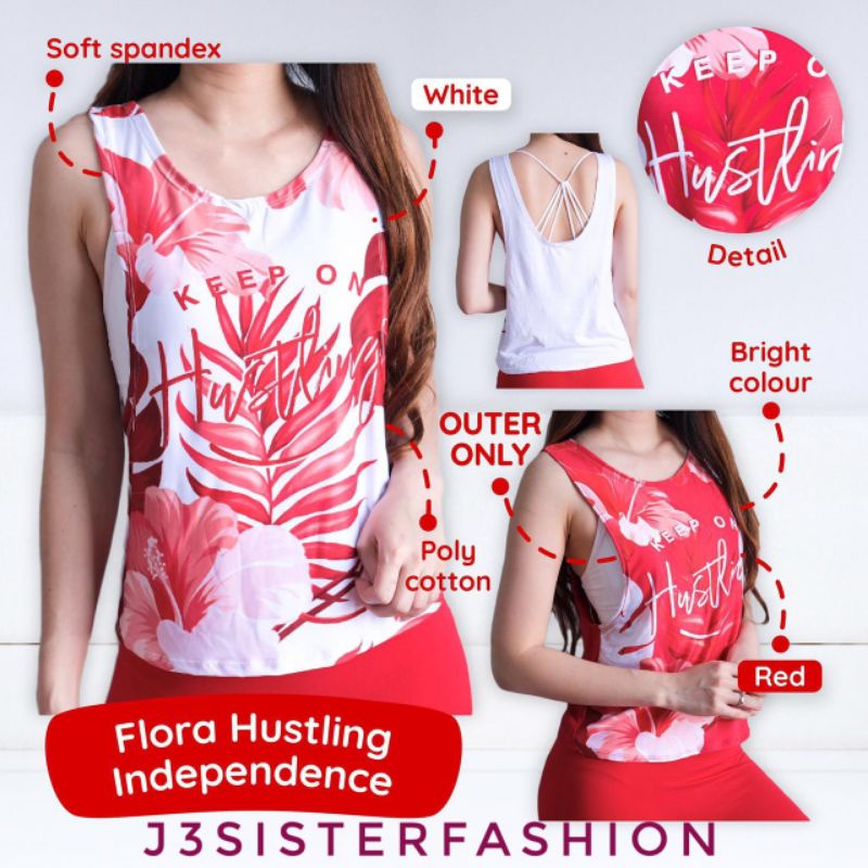 Tanktop senam flira hustling merah putih baju zumba aerobik fitness