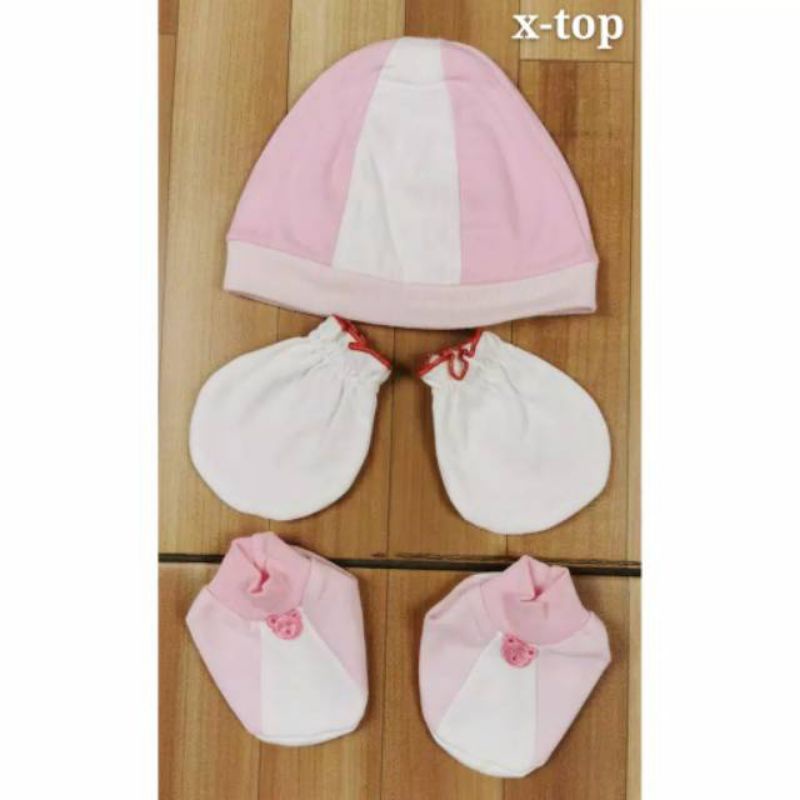 1 set sarung tangan kaos kaki bayi dan topi bayi / set topi+kaos kaki+sarung tangan