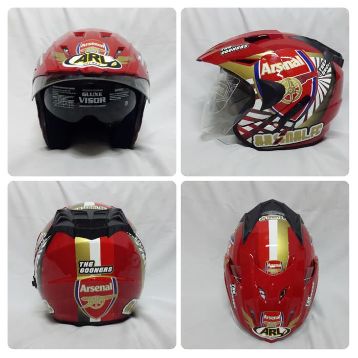 Helm Bola Arsenal Merah New Motif The Gunners Double Visor SNI ARL VCC