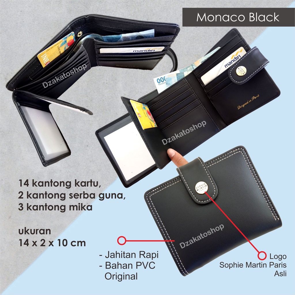 Sophie Martin Paris Dompet Lipat Wanita Monaco Black Hitam Promo Simple Terbaru 2025 Korean Style