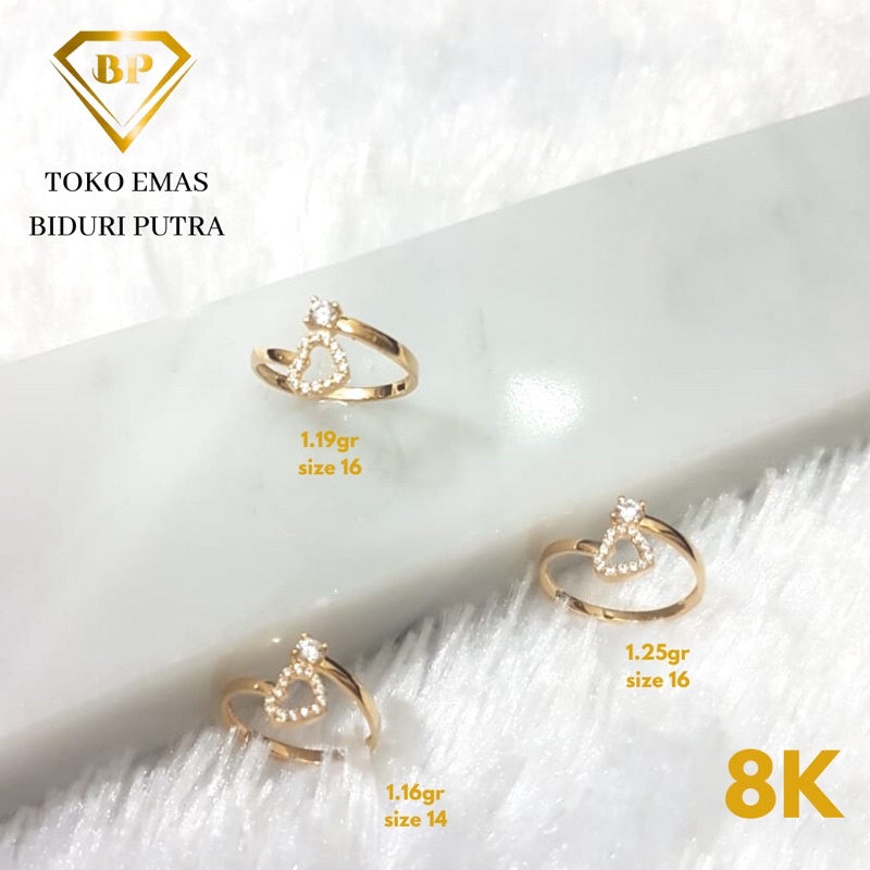 Cincin Solitaire Hati Love Emas Asli Kadar 8K/375 toko emas biduri putra - toko emas asli - perhiasan emas asli - cincin emas muda - Cincin emas murah - Cincin emas kadar 375 - Toko mas asli