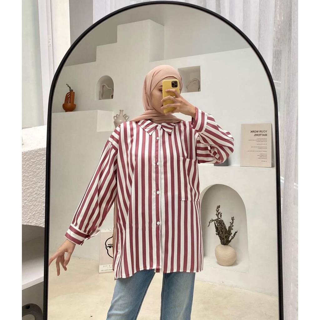 1KG MUAT 5PCS |  STRIPE KEMEJA SALUR OVERSIZE HITS OOTD SELEBGRAM FASHION GROSIR WANITA TERMURAH