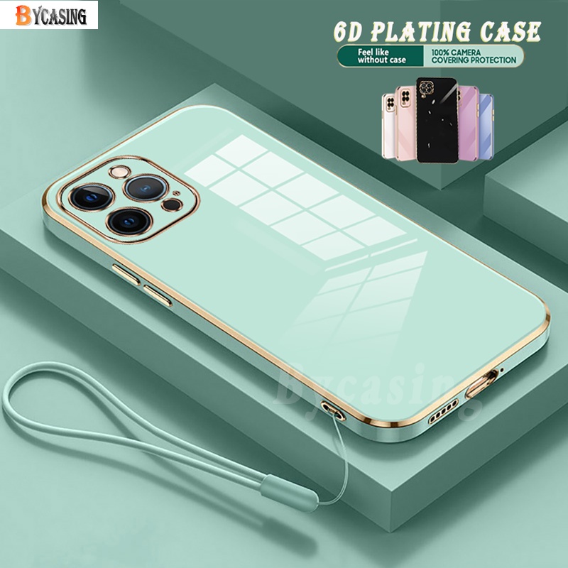 Soft Case Silikon 6D Dengan Strap Untuk iPhone 11 Pro Max 12 6 6S Plus 7 8 Plus XS Max XR