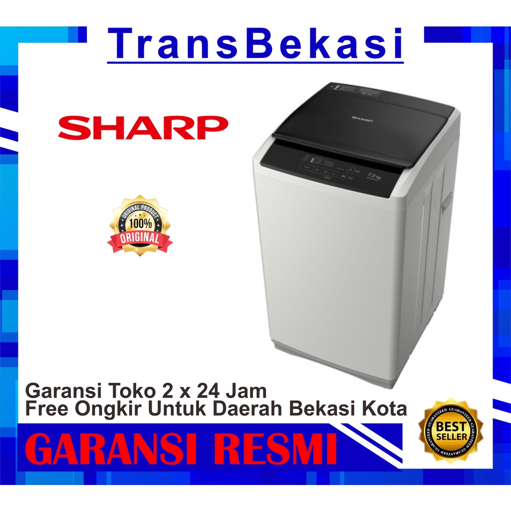 MESIN CUCI 1 TABUNG SHARP ESG 876 PGY 876PGY TOP LOADING 7 KG ZERO PRE