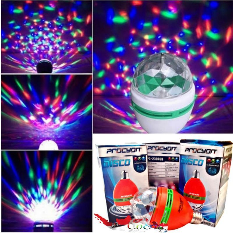 Lampu LED Disco Putar Procyon Disko Warna-warni Rainbow