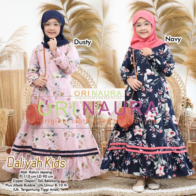 100% ORI - Daliyah Kids by Ori Naura Bahan Katun Jepang - Gamis Anak Tanggung
