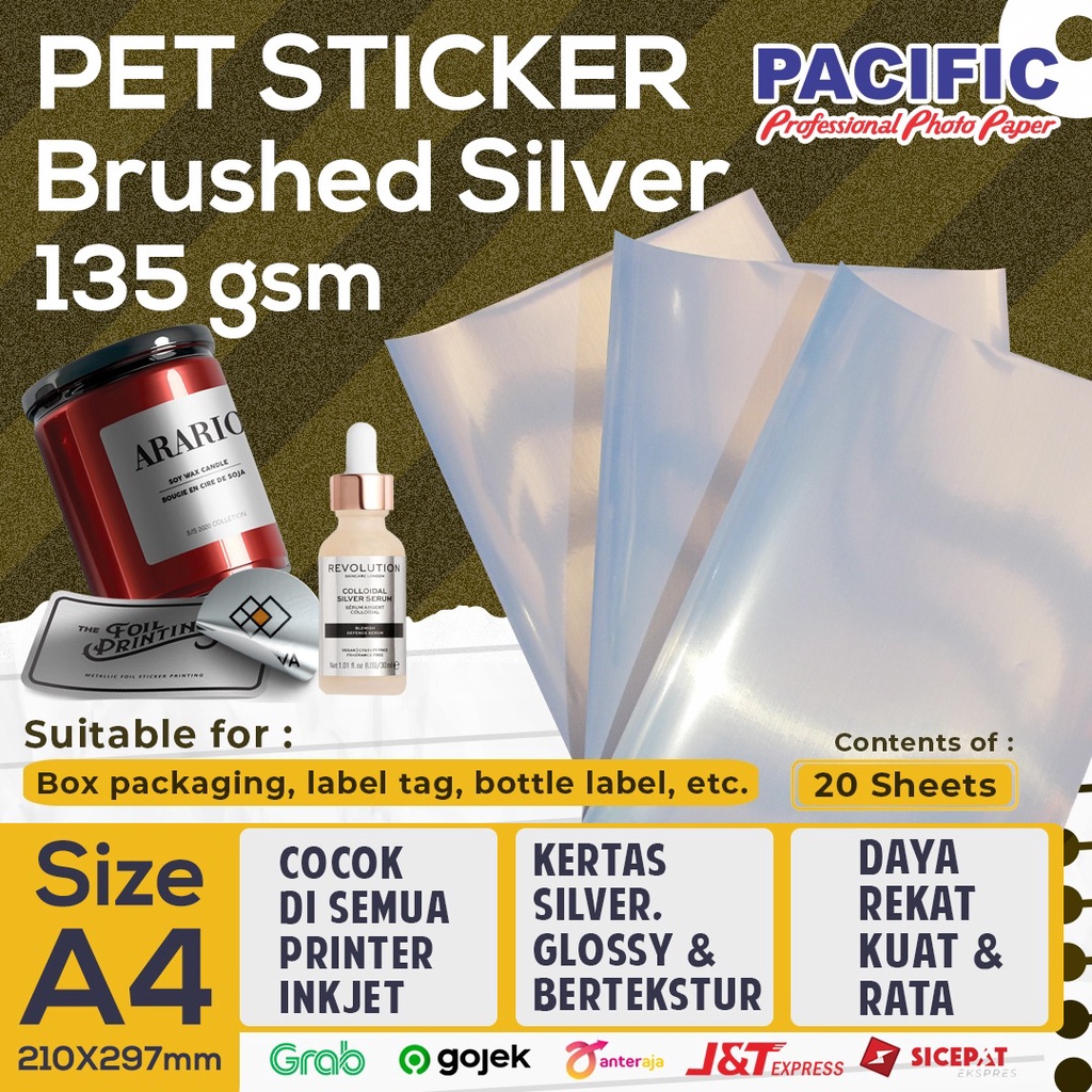 

Kertas Stiker Brushed Silver / Sticker Paper Vinyl Inkjet 135 gsm