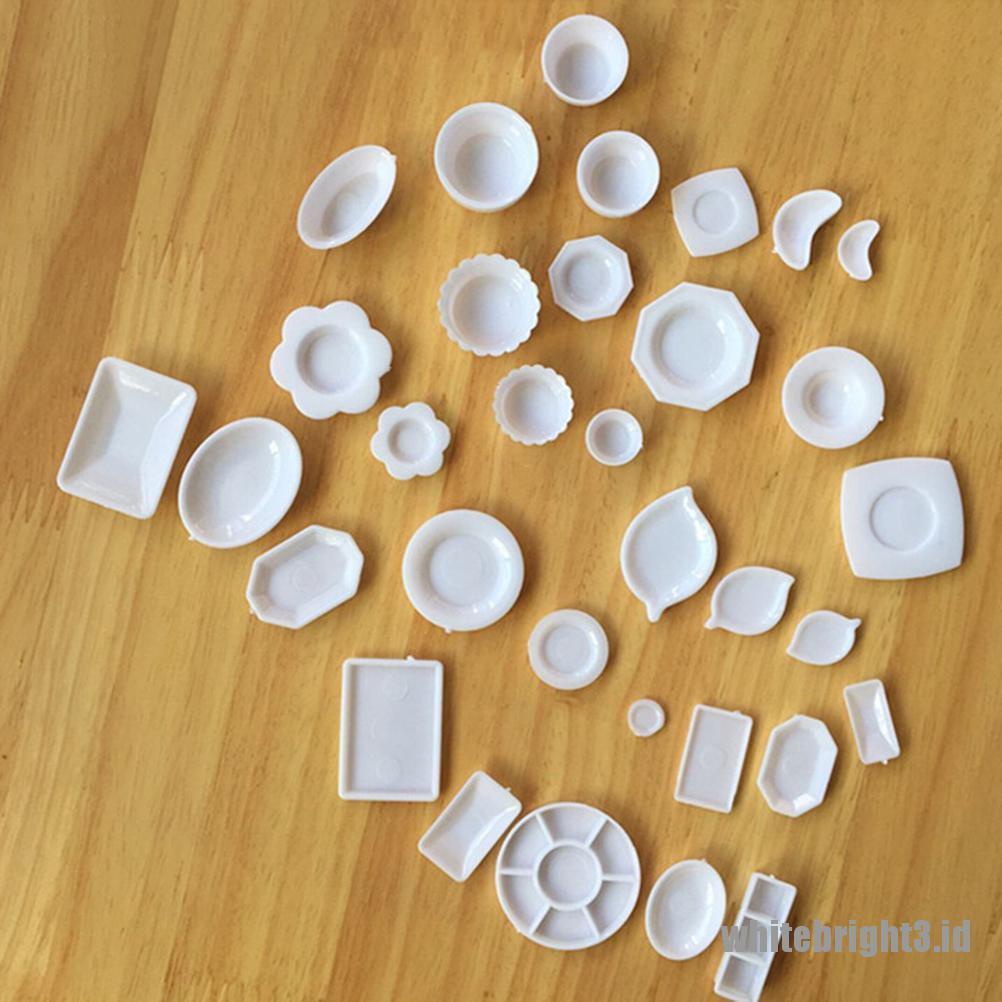 (white3) 33pcs / Set Mainan Miniatur Piring + Gelas + Sendok + Garpu + Piring Bahan Plastik Untuk Dekorasi Rumah Boneka