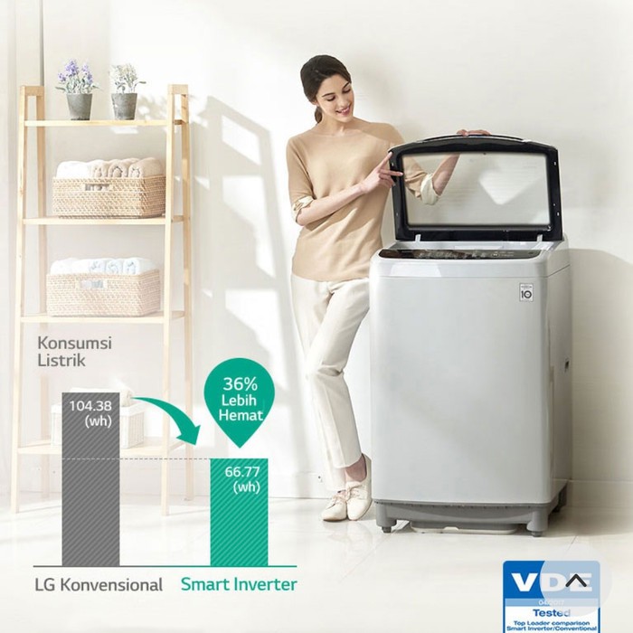 Mesin Cuci LG 1 Tabung 9Kg T2109VS2M / Top Loading LG T-2109VS2M