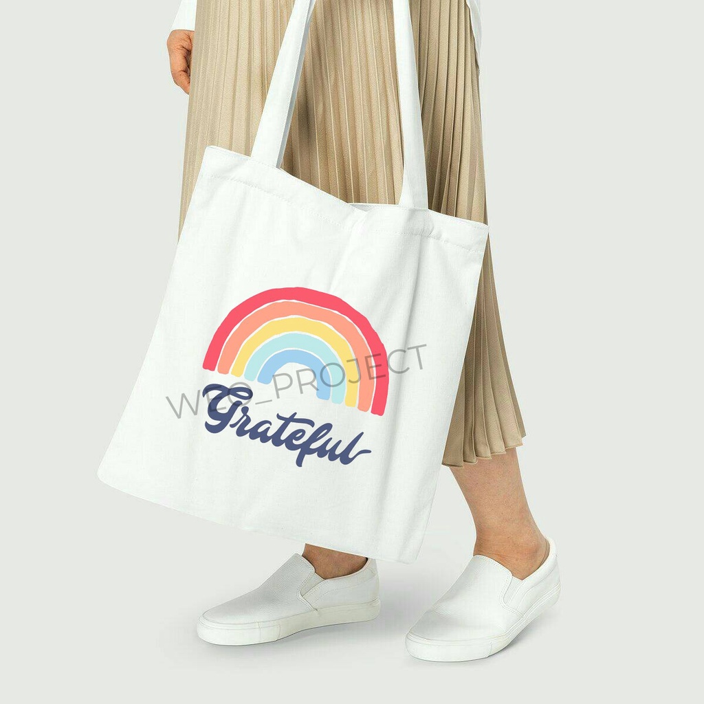 TOTE BAG KANVAS / TOTE BAG WANITA / TOTE BAG RAINBOW WORD