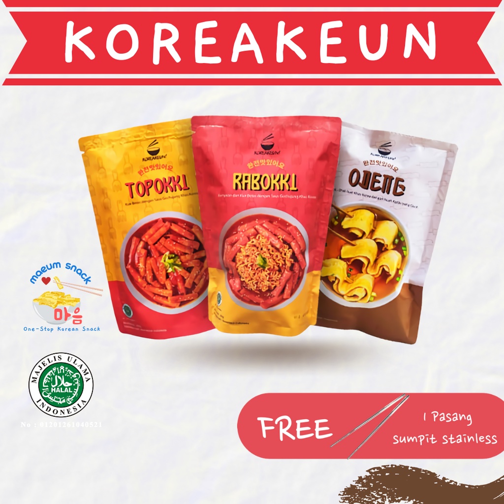 

PAKET BUNDLING DUA KOREAKEUN | RABOKKI TOPOKKI ODENG HALAL | PAKET BUNDLING KOMPLIT | Toppoki Tteokbokki Cemilan Makanan Instan Topoki Instan Halal