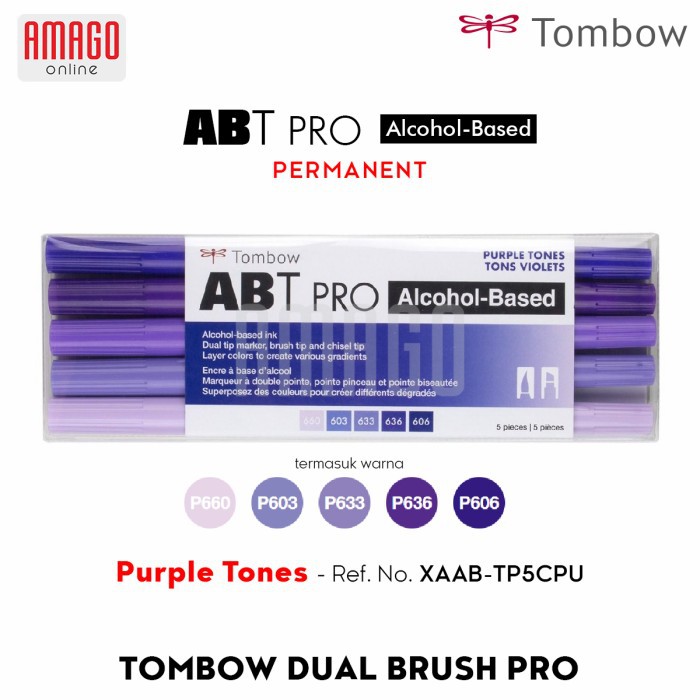 TOMBOW Dual Brush Pen ABT PRO - PURPLE TONES - 5 packs - XAAB-TP5PU