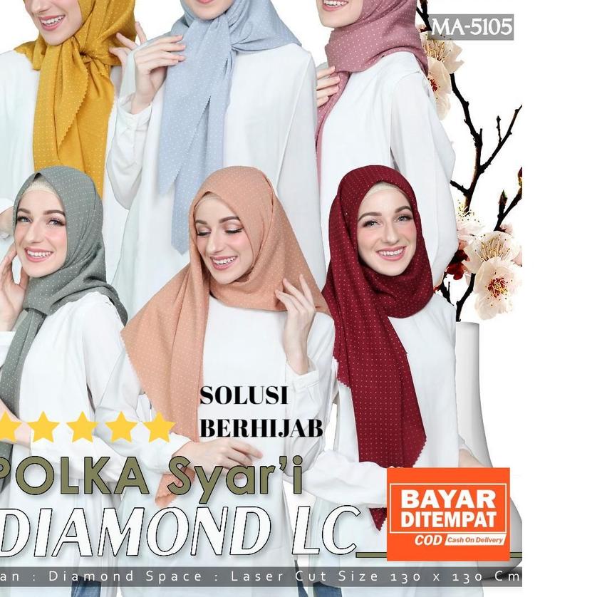 ➬ POLKA SYAR'I DIAMOND LC Azara Crepe Laser Cut Hijab Segi Empat Jumbo 130x130 cm Jumbo Syari Polkad