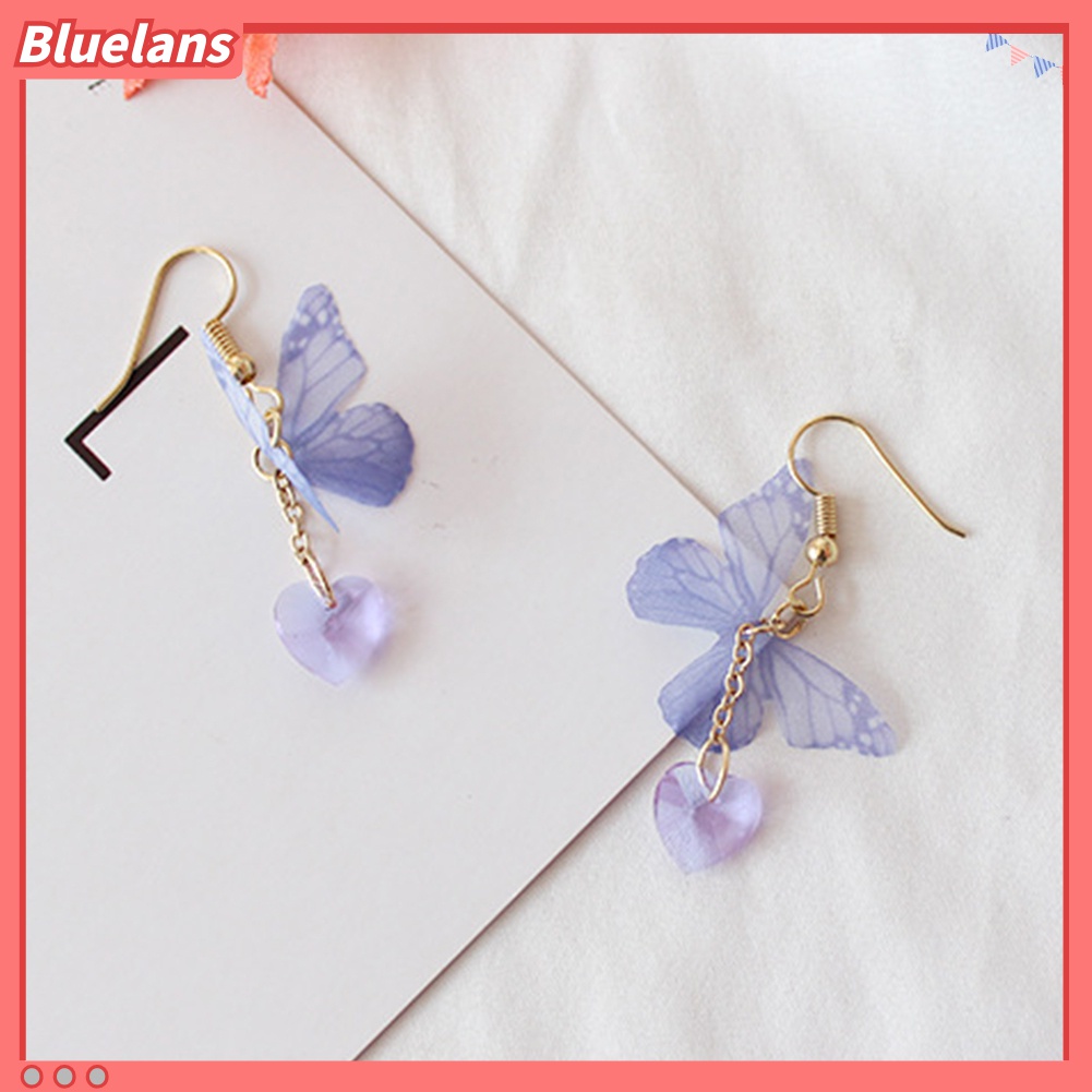 Anting Kait Panjang Menjuntai Desain Butterfly Heart Gaya Elegan Untuk Wanita