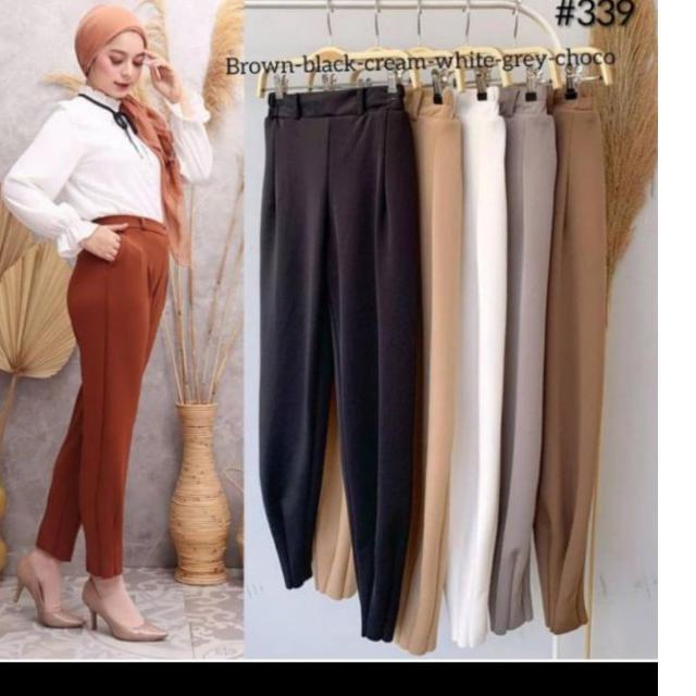 [titleawal] celana tulip scuba premium free belt hitam putih mocca