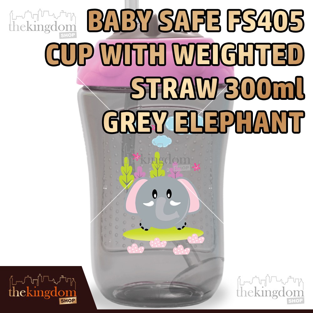 Baby Safe FS405 Cup With Weighted Straw 300ml Grey Elephant Gelas Botol Susu Bayi Abu Motif Gajah