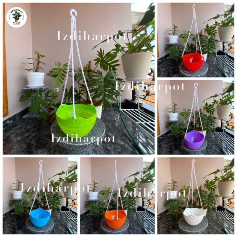 pot bunga tanaman gantung gentong warna warni size L 23cm - GGS 8857