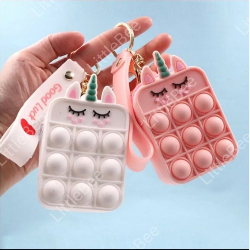 Pop bubble unicorn pouch/ decompression toys/pop it- putih-pink-black