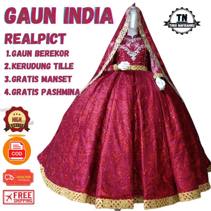 GAUN PENGANTIN INDIA EKOR TERBARU 2021 | GAUN PENGANTIN MODERN | GAUN KEBAYA PENGANTIN  AKAD
