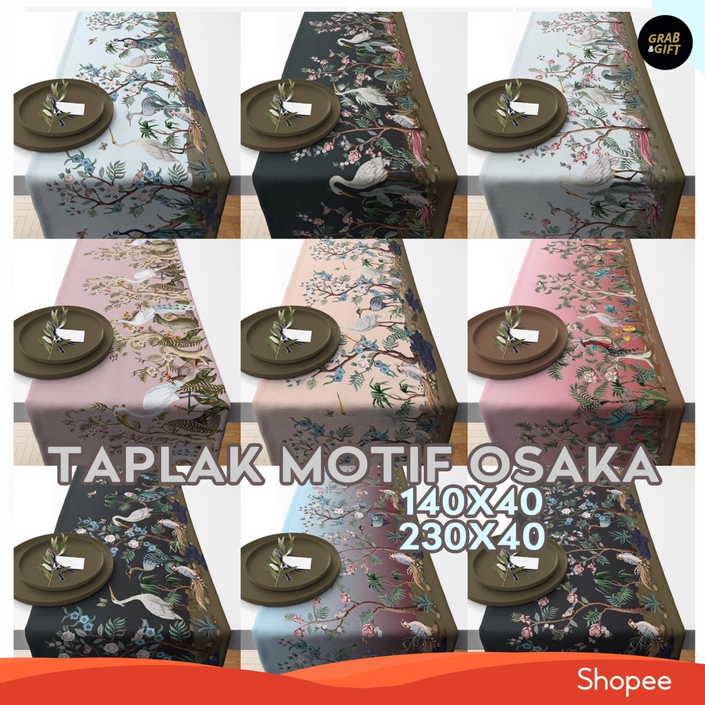 Taplak Meja / Table Runner Motif Osaka Garden Japan Bird 140x40 cm dan 230x40 cm