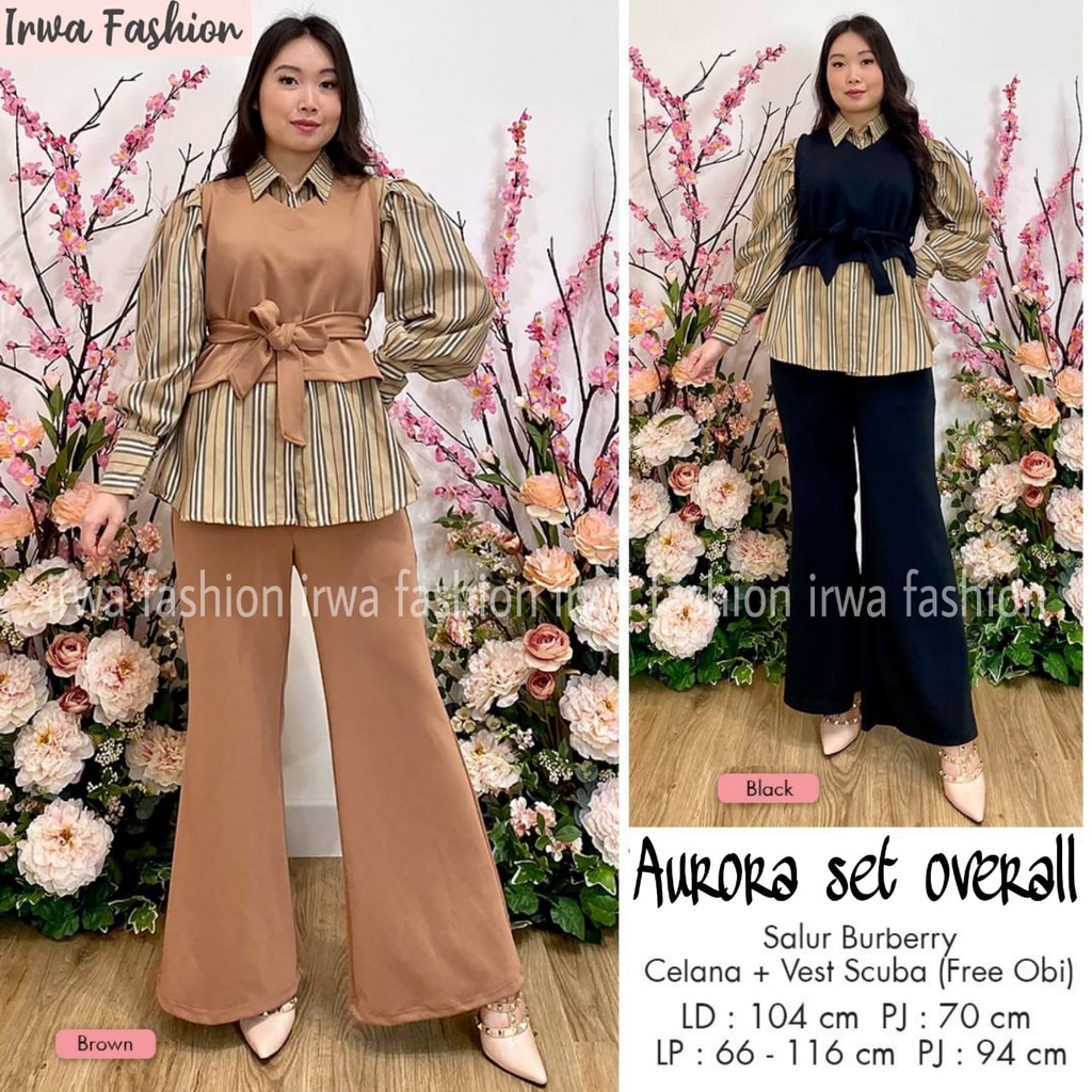 SETELAN KEMEJA+VEST+KULOT WANITA TERBARU-SALUR BURBERRY MIX SCUBA-AURORA SET OVERALL  FREE OBIE