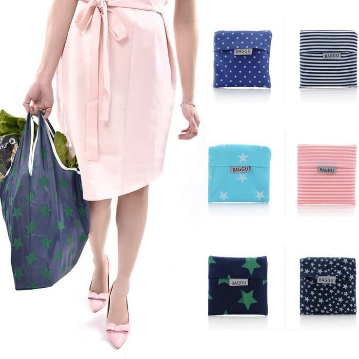 [COD] Baggu Bagcu Shopping Bag Tas belanja motif lipat reusable  - Tas Belanja Lipat Bagcu BINTANG