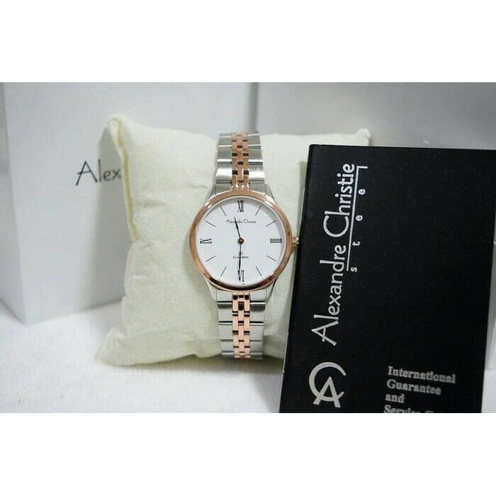 ALEXANDRE CHRISTIE WATCH AC 8508 WANITA SILVER COMBI WHITE ORIGINAL