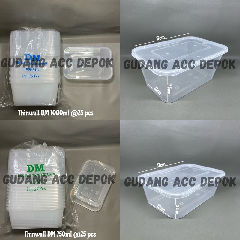Thinwall kotak panjang/kotak makan/kotak nasi/kotak plastik DM 500ml 650ml 750ml dan 1000ml