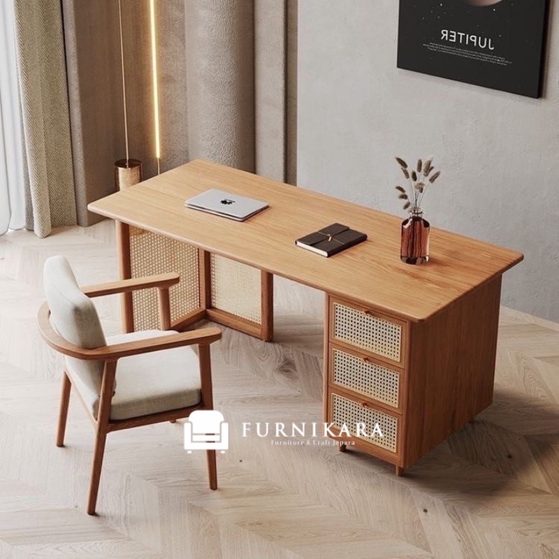 Set meja kerja minimalis jati rotan meja kantor jati rotan minimalis meja kantor