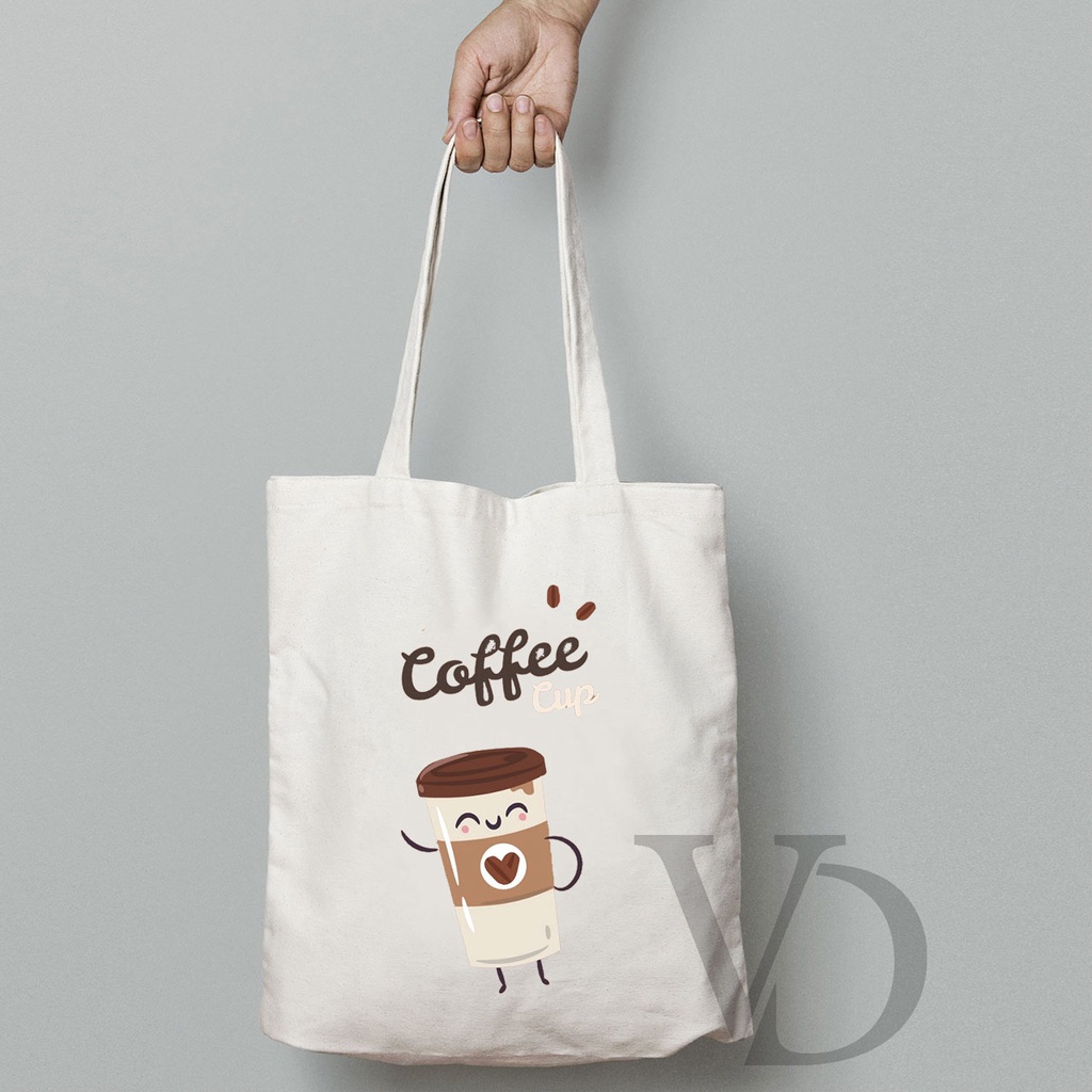 TOTE BAG KANVAS MURAH / TOTE BAG WANITA / TOTE BAG MOTIF SNACK LUCU / DRINK CUTE / TAS MAKANAN