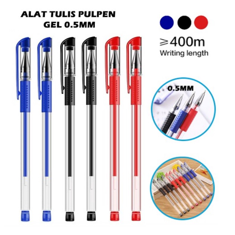 PA Pulpen Gel Ink 0.5Mm Alat Tulis Kantor Sekolah Pena Pen Cair Standart Warna Merah Hitam Biru SS006