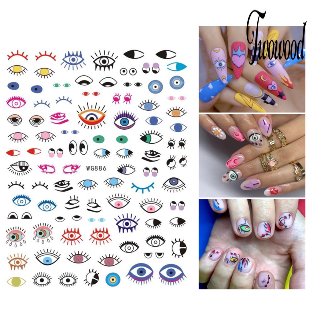 5pcs Stiker Kuku Motif Mata Iblis Warna Biru Untuk Dekorasi Manicure