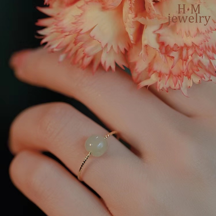 Cincin Batu Giok Hetian Gaya Retro Untuk Wanita