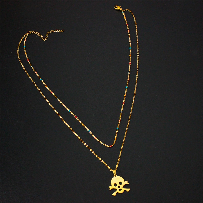 Double-layer stainless steel tengkorak kalung populer Net merah ins sederhana cahaya mewah baja tita