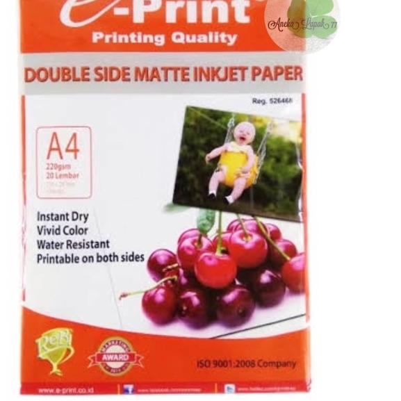 

♩ E-print double side matte inkjet paper 220 gsm/20 lbr kertas inkjet ◄