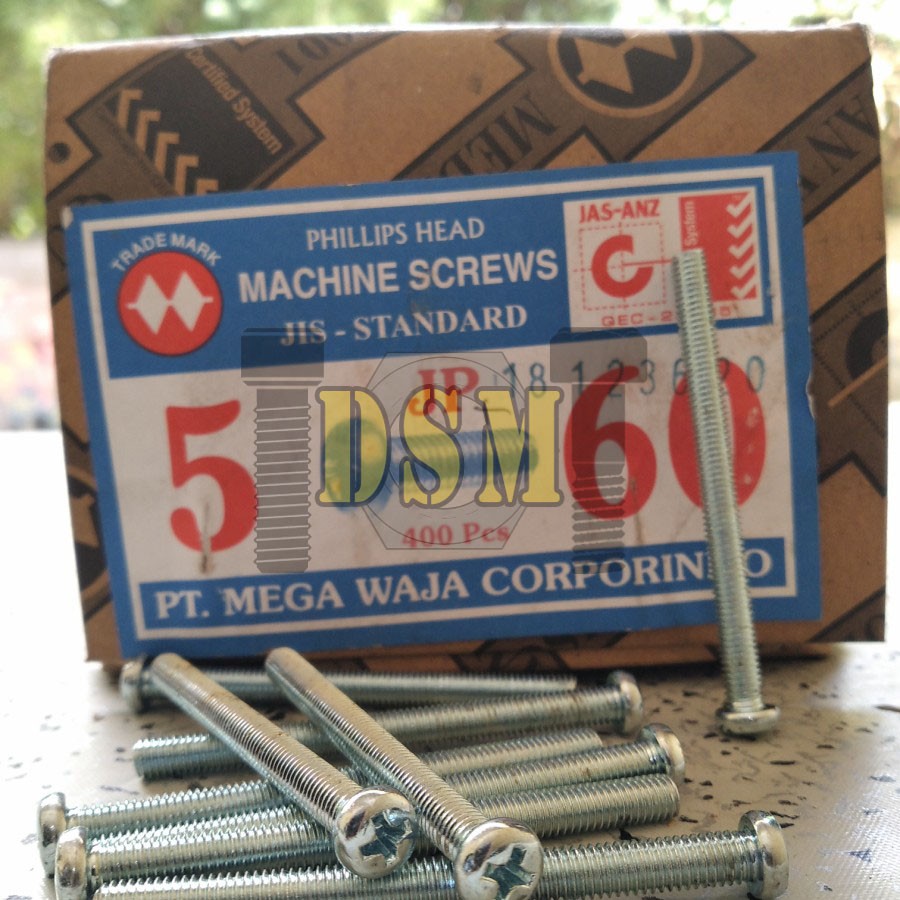 (100pcs) Galvanis Baut JP M5x60 / Machine Screw M5 Kepala Obeng Bulat