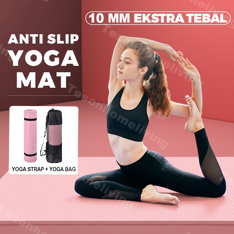 183 CMx 61CM x 1CM Alas Matras Yoga Mat 10 mm Tebal Anti Slip Olahraga Senam Pilates Gym barang jual rugi