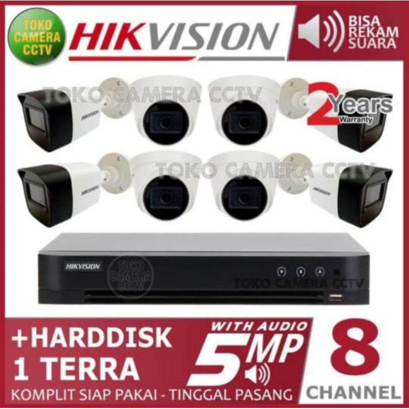 PAKET 8 CAMERA CCTV AUDIO SUARA HIKVISION 5MP KOMPLIT HARDISK 1TB