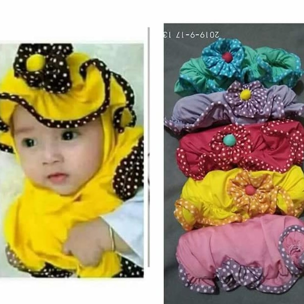 jilbab anak TOPI LIST POLKA kerudung anak perempuan jilbab + topi bunga hijab anak jilbab bayi terlaris krudung anak