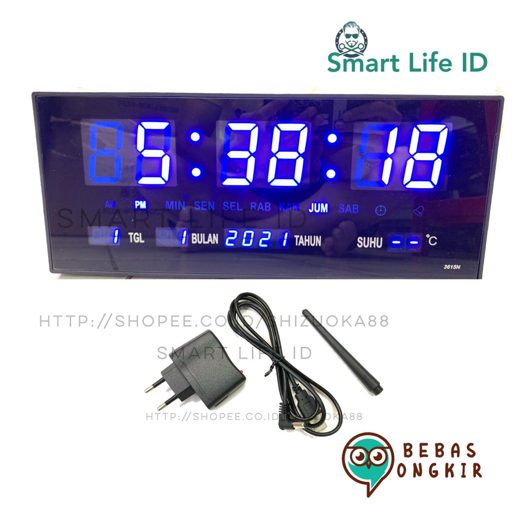 Jam Dinding LED Digital Alarm Clock Jam Meja Dekorasi Hiasan Dinding Rumah XY 3615 Biru