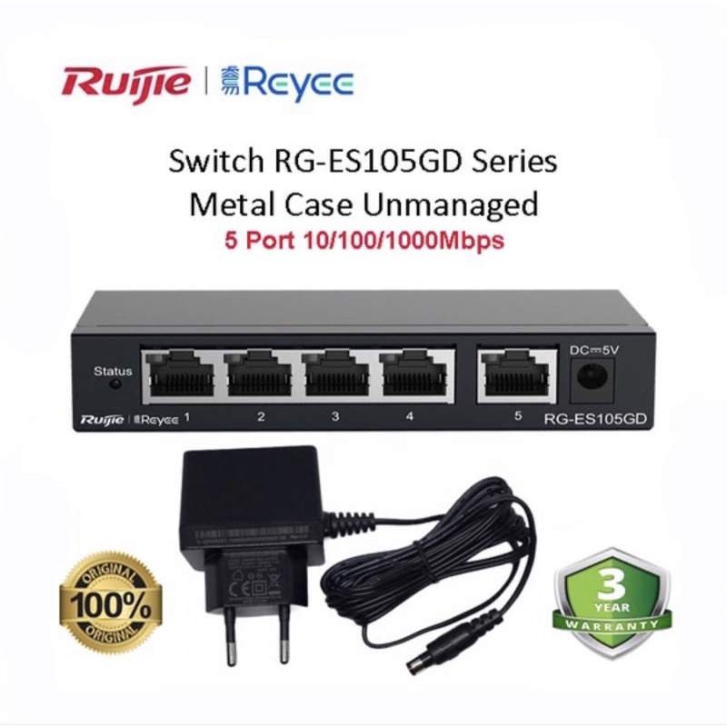 Ruijie Reyee Switch RG-ES105GD GIGABIT 1000Mbps Series Metal Case