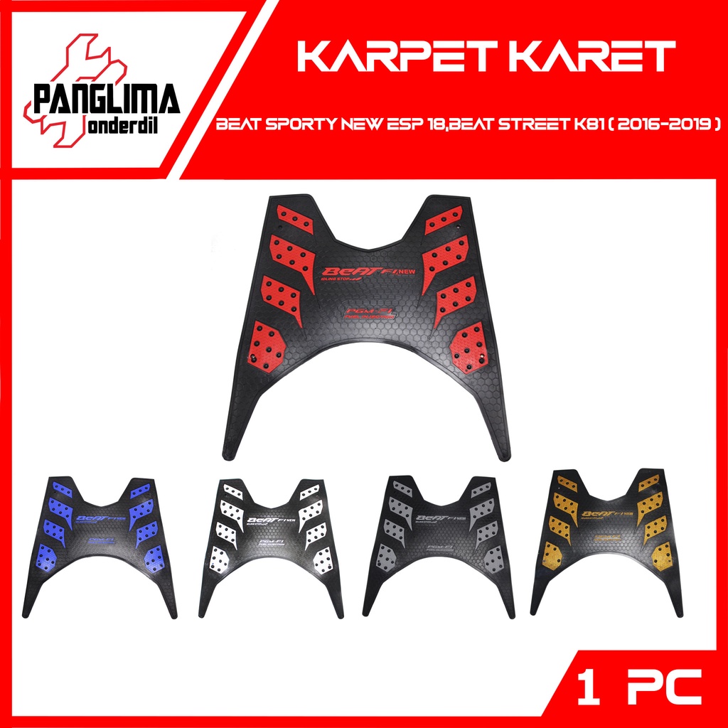 Karpet Karet Honda Beat Sporty New FI-F1 eSP K81-Street K81 2016-2019 Abu-Biru-Emas-Merah-Putih Injekan-Pijakan-Alas Kaki-Bordes